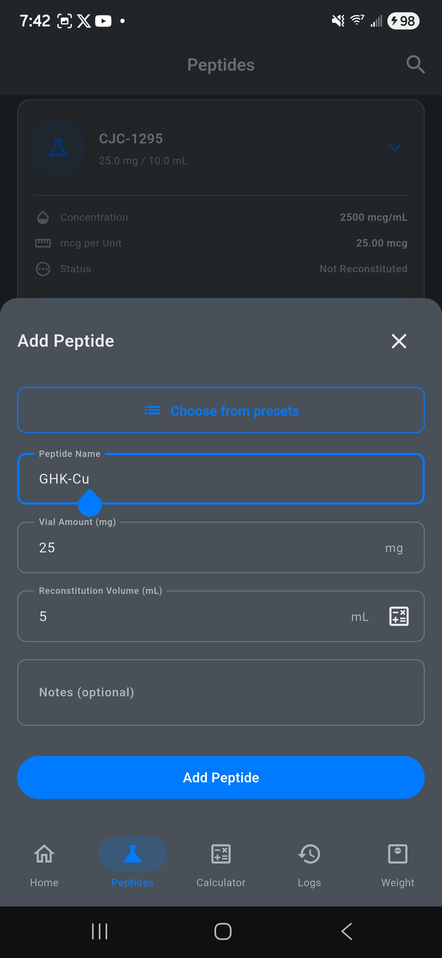 PepMinder add peptide screen